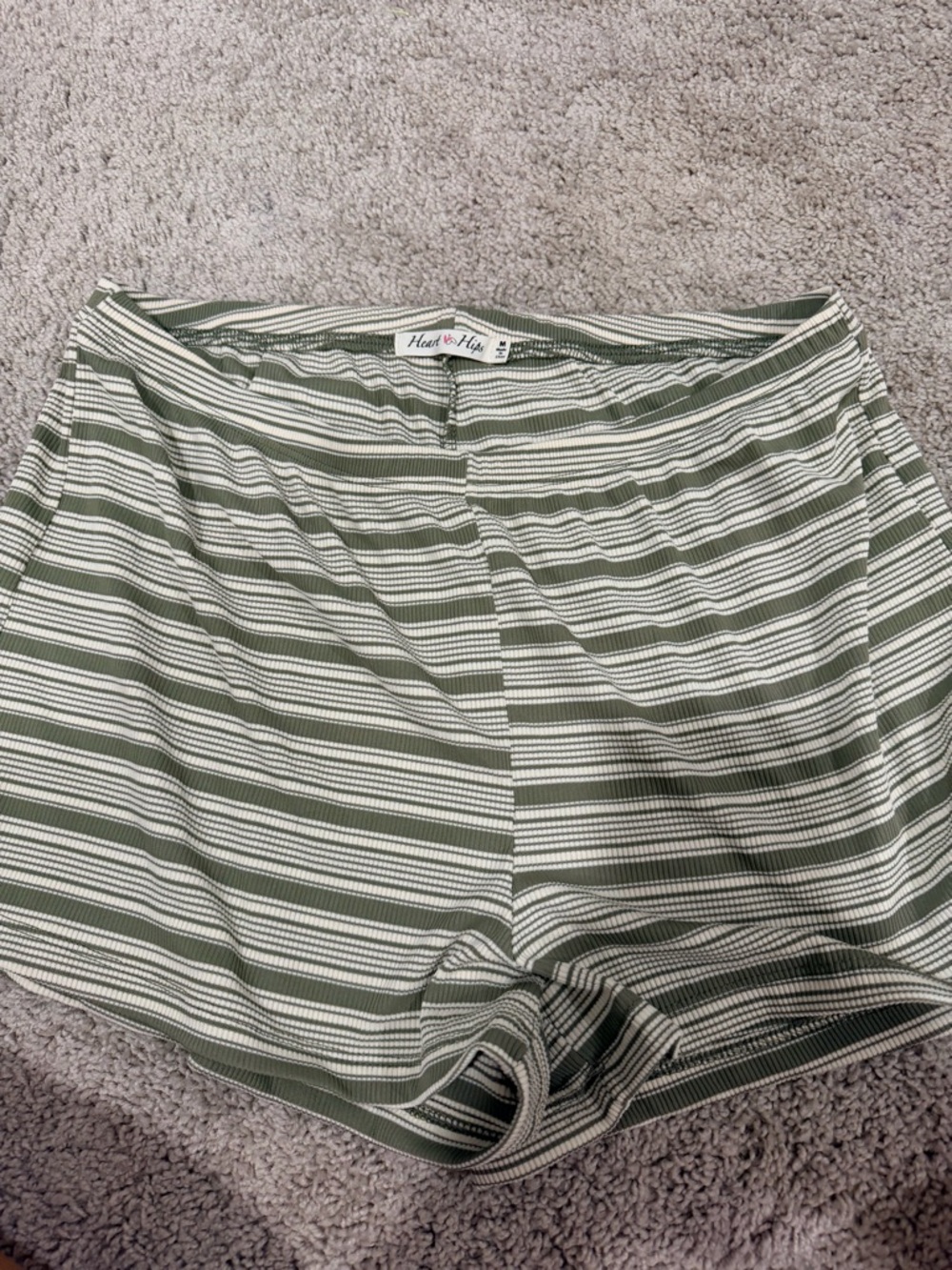Heart Hips Olive & White Striped Ribbed Bike Shorts